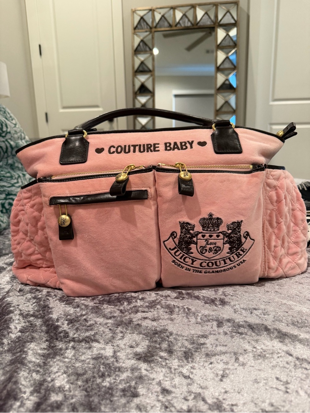 Juicy Couture Pink Quilted 'Couture Baby' Diaper Bag